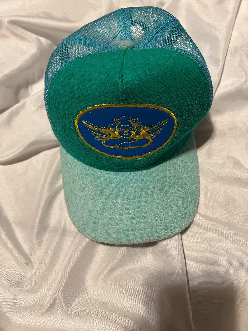 Boys Lie Teal & Light Blue Mesh Trucker Hat with Embroidered Crest